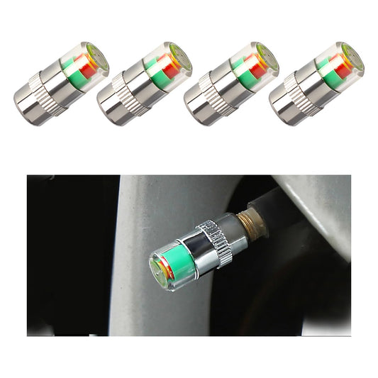 Yourkar 4 PCS Tire Pressure Monitor Valve Stem Caps, 2.4Bar 36PSI Car Tire Pressure Monitor Sensor Indicator with 3-Color Eye Alert, Universal Valve Stem Caps for Cars (Silver)