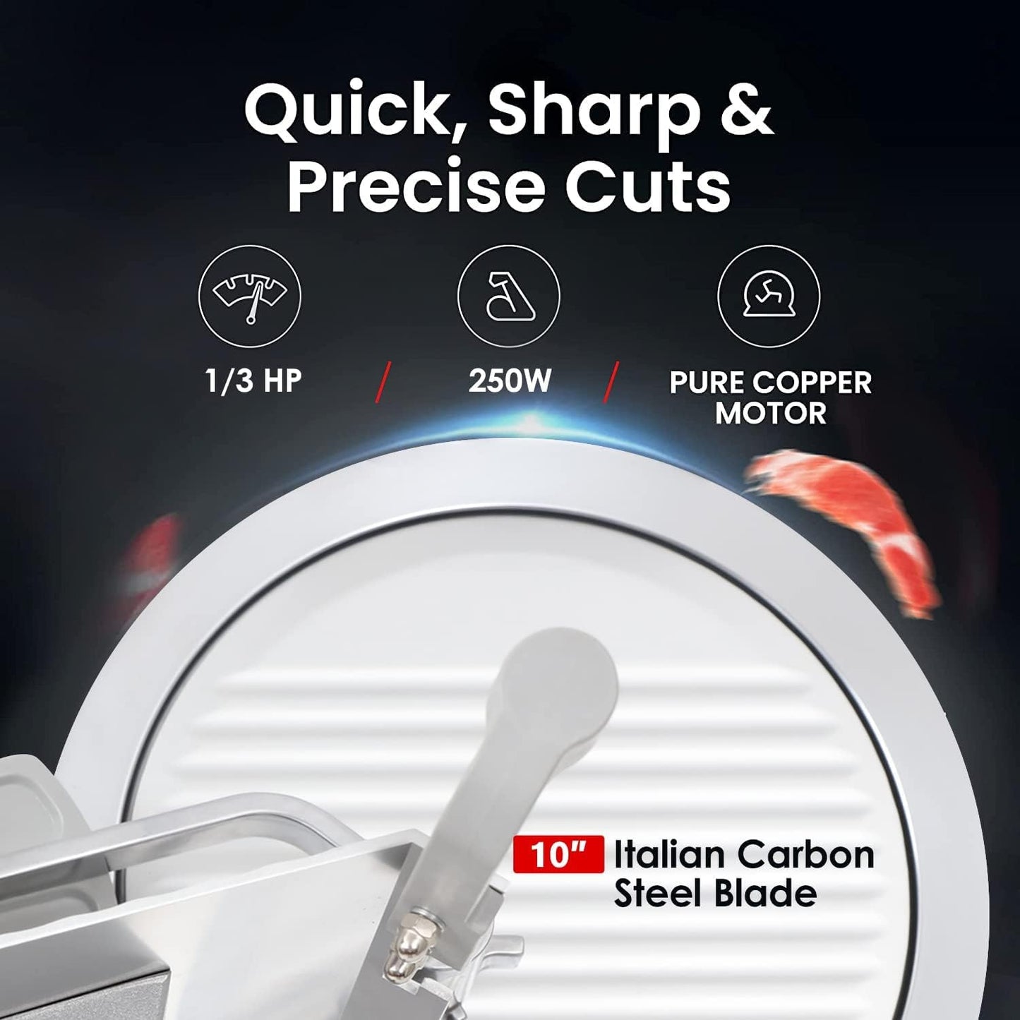 Toogood 10" Electric Commercial Meat Slicer - 1/3 HP Meat Slicer Heavy Duty with Carbon Steel Blade, Deli Food Slicers Machine for Commercial and Home Slicing Meat/Cheese/Bread, Adjustable Thickness