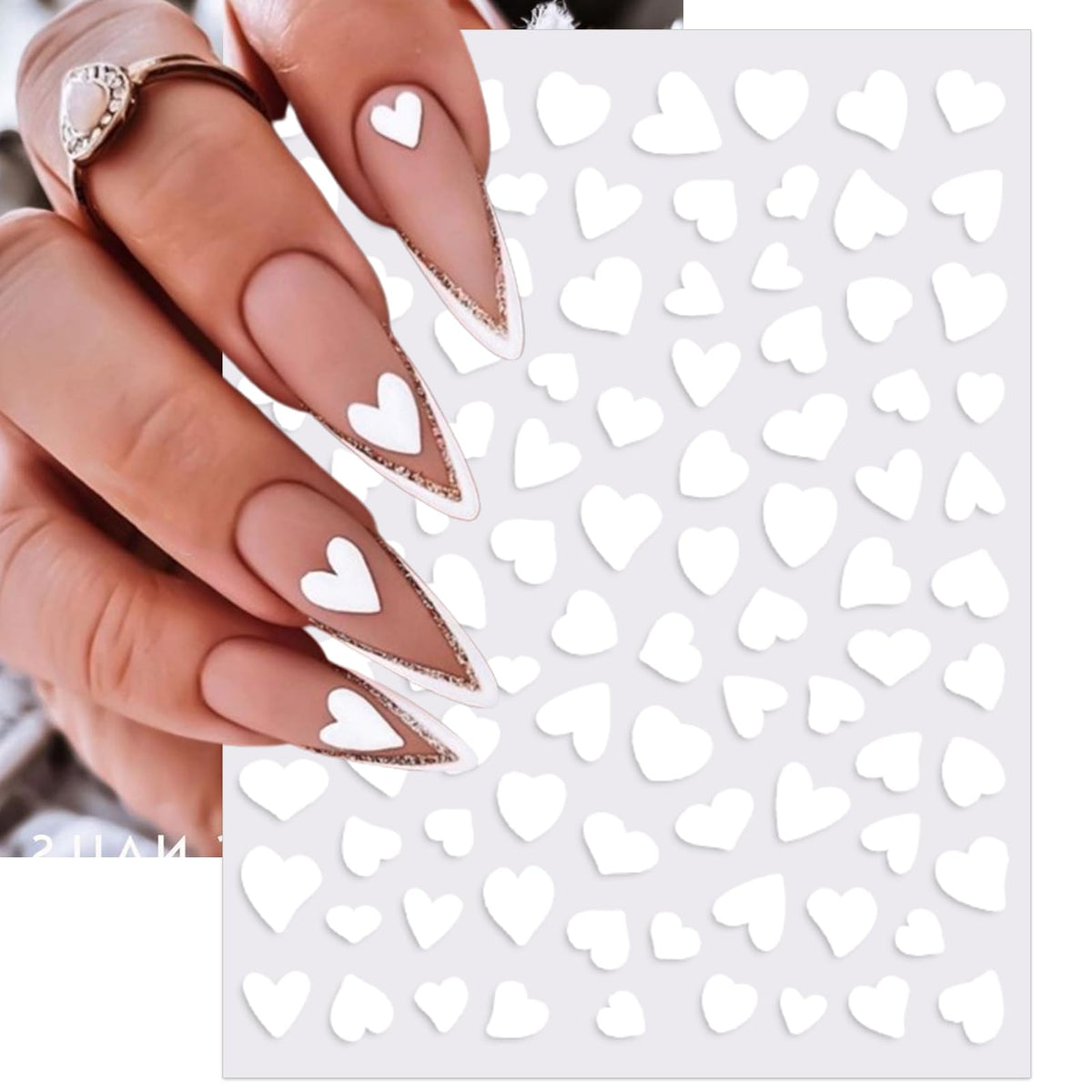 IDDFEVE Valentine's Day Nail Art Stickers - Sexy White Border Heart Nail Decals, Self-Adhesive Black White Red Pink Love for DIY 3D Nail Supplies Decoration (6 Sheets)
