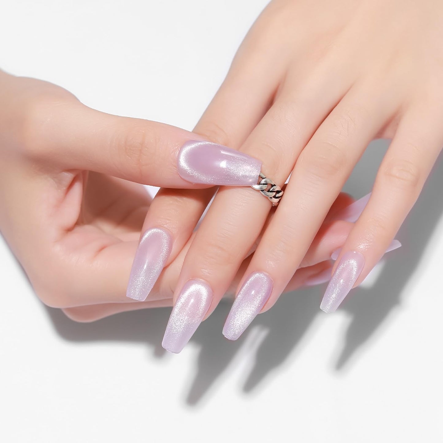 KKUUOO Handmade Press on Nails Light Purple Fake Nails Long Coffin False Nails with Gradient & Glitter Design Full Cover Glossy Acrylic Nail Stick on Nail for Women and Girls 24Pcs