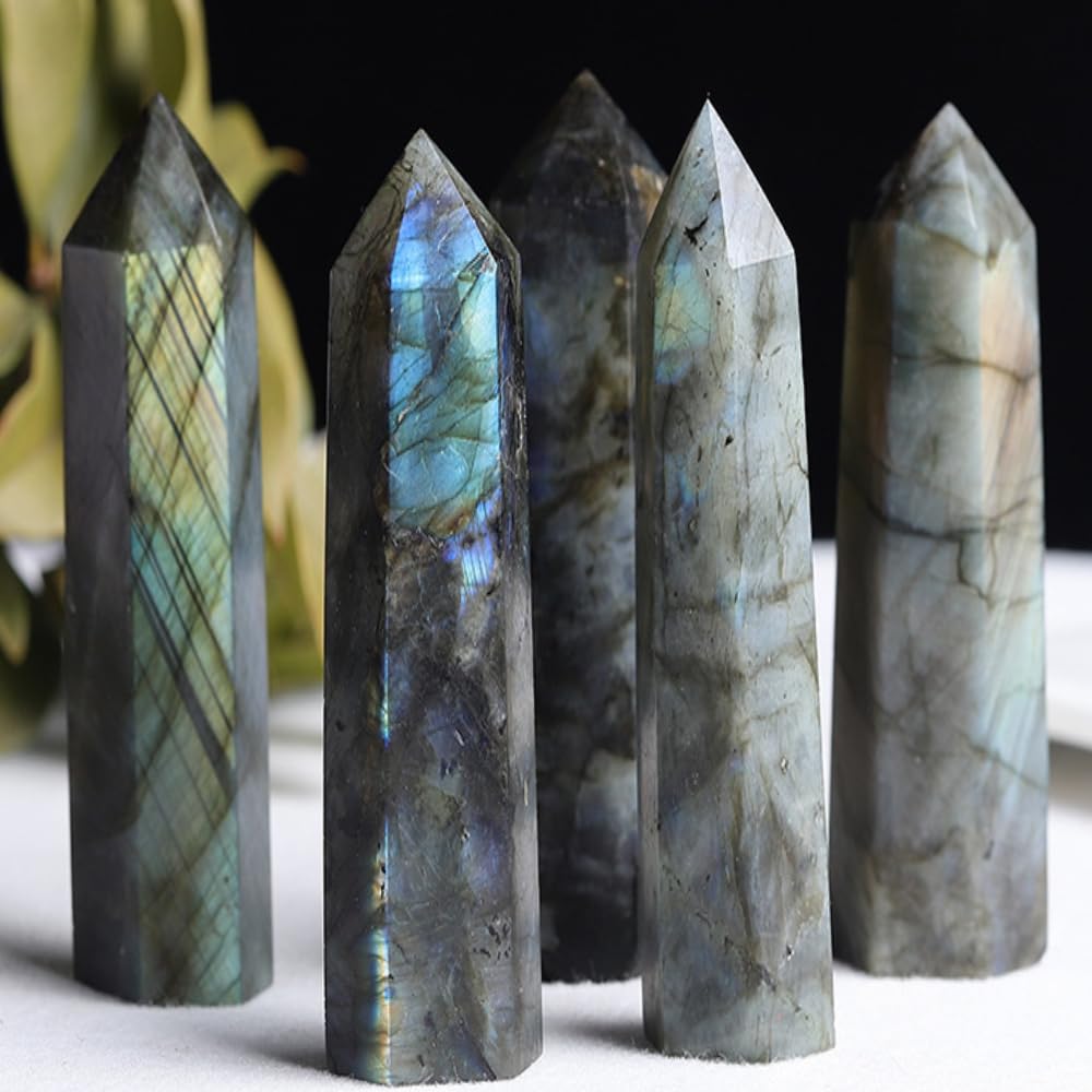 Natural Stone and Crystals Point Wand Reiki Healing Stone Rose Quartz Amethyst Home Decor Mineral Stones Crafts (5.9inch Wand Labradorite)