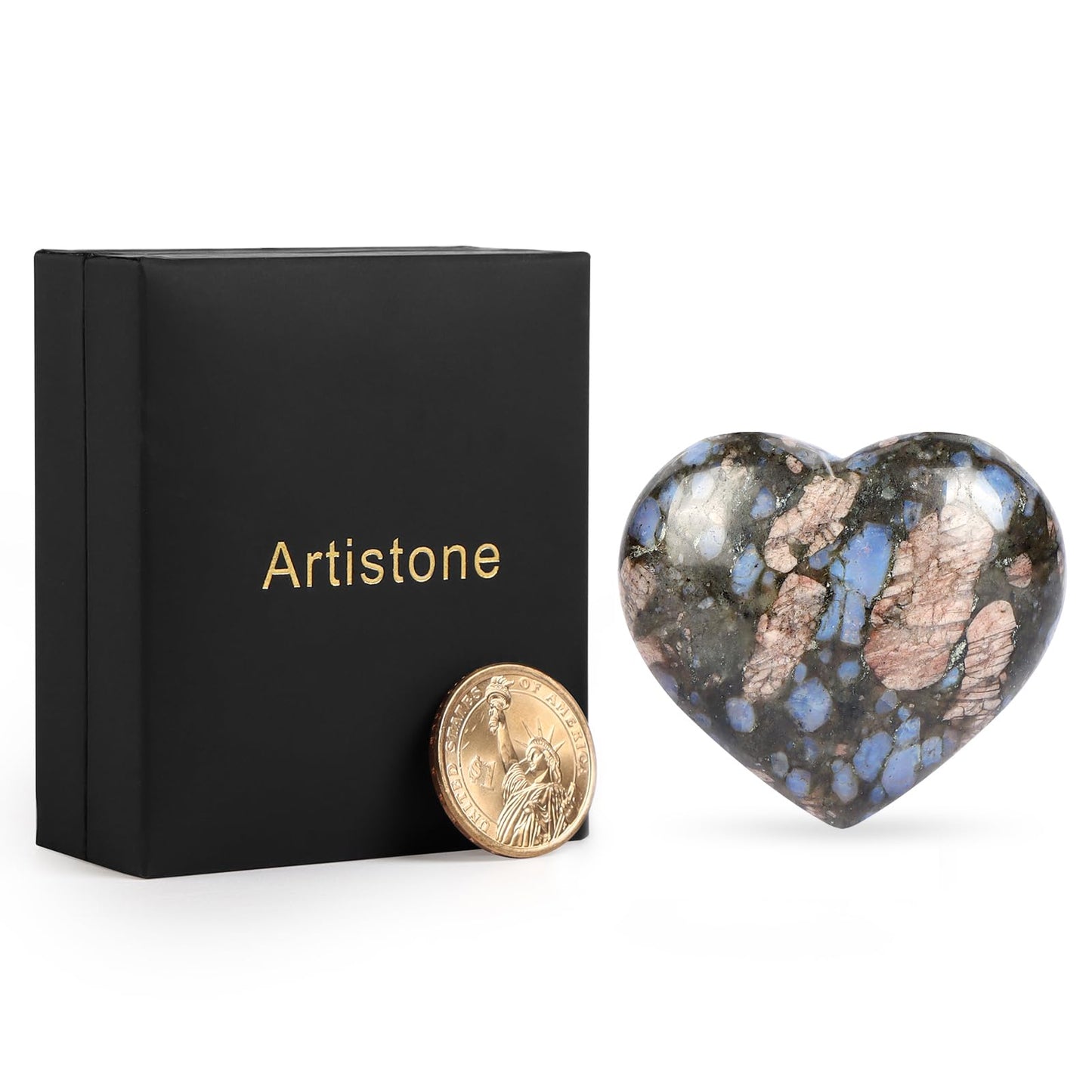 Artistone 2 Inch Glaucophane Stone Crystal Heart Healing Crystals Heart Stones Polished Pocket Love Gemstones Chakra Balancing Meditation Massage Gift