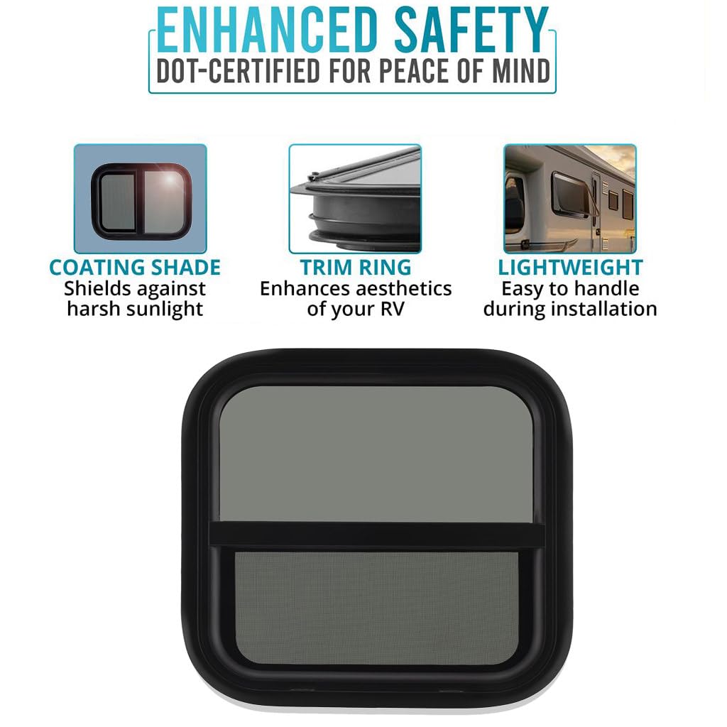 ProFlex RV Vertical Sliding Window 12" W x 22" H – Heavy Duty Ultra Thick Tempered Glass, RV Camper Windows Replacement with Trim for 1-1/2’’ Wall Thickness – Easy Installation, DOT Certified