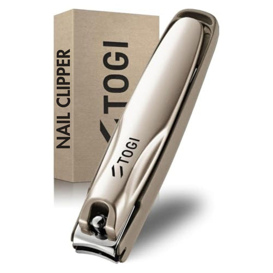 TOGI - Ultra Sharp Nail Clippers, Stainless Steel Nail Clippers for Women/Men, Fingernails & Toenail Cutter with Curved Blades, Built-in Catcher & File, 1 Champagne Gold Grooming Must-Have