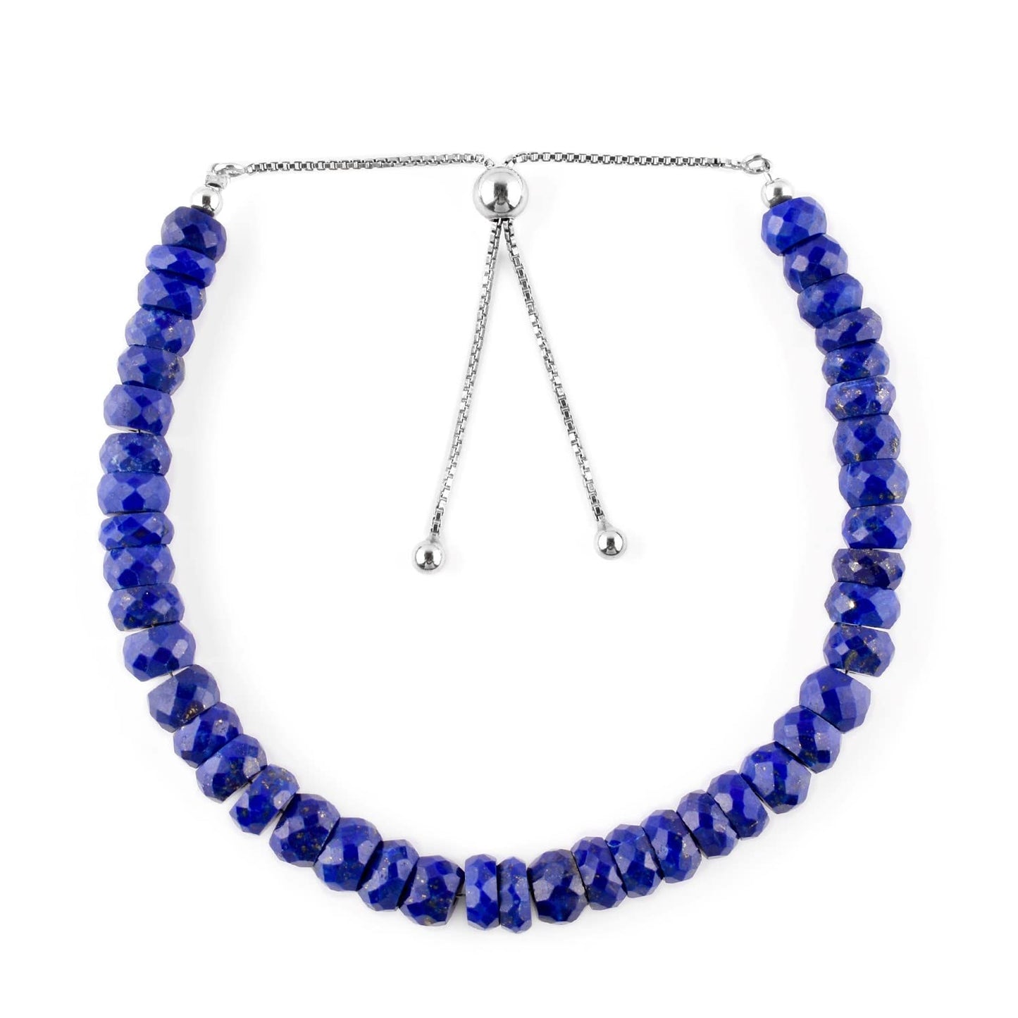 OdrillionGems Natural Lapis Lazuli Gemstones Bolo Bracelet, Faceted Beads, 925 Sterling Silver, Chakra Healing Crystals, Adjustable Slider, Handmade, Women Jewelry, Valentine Gift, 10"