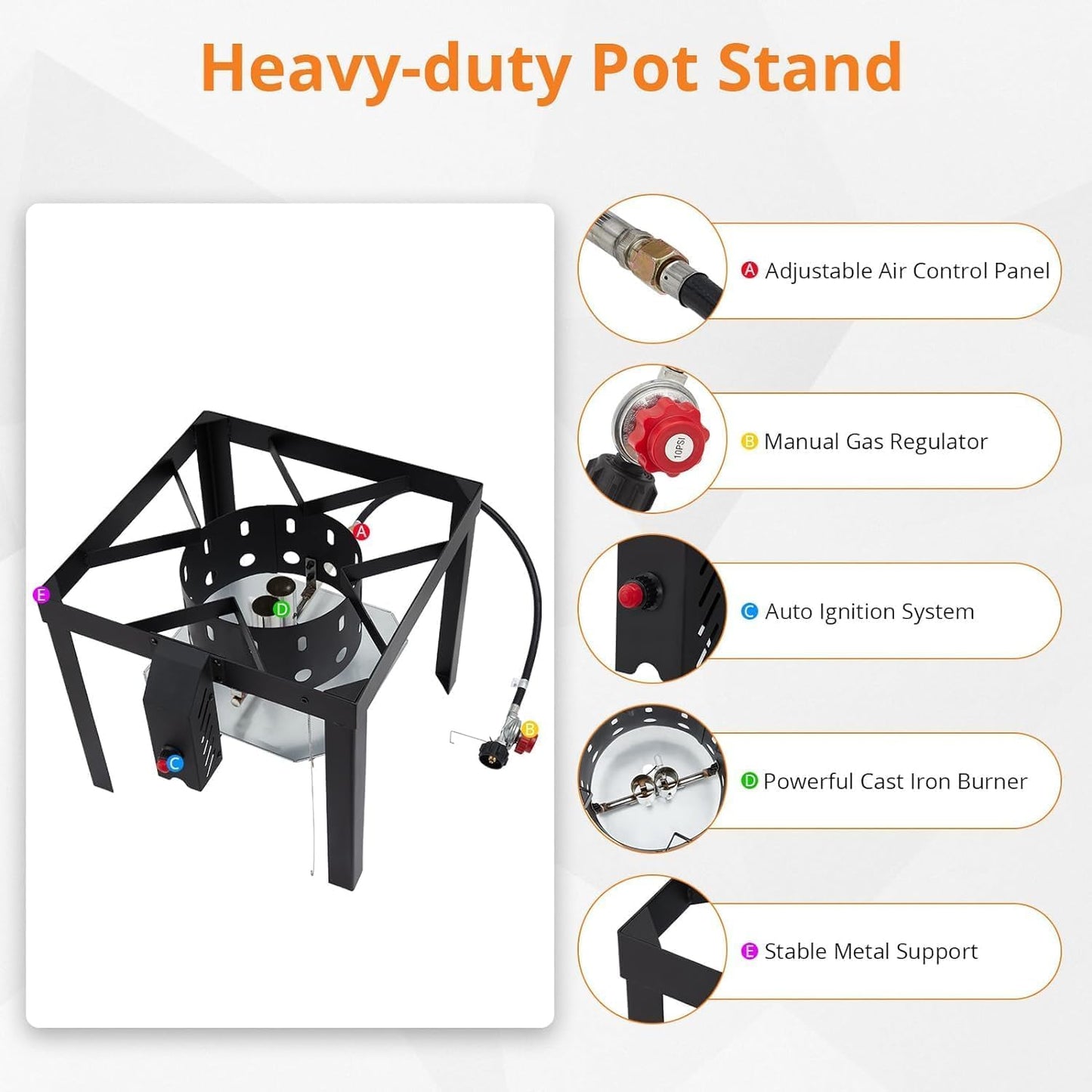 80-Quart Aluminum Seafood Boil Pot Kit with Steam/Boil Basket & Strainer, 110,000 BTU Propane Jet Burner & Lifting Hook, 10 PSI Regulator, Outdoor Crawfish, Shrimp, Crab Boiler and Fryer Combo