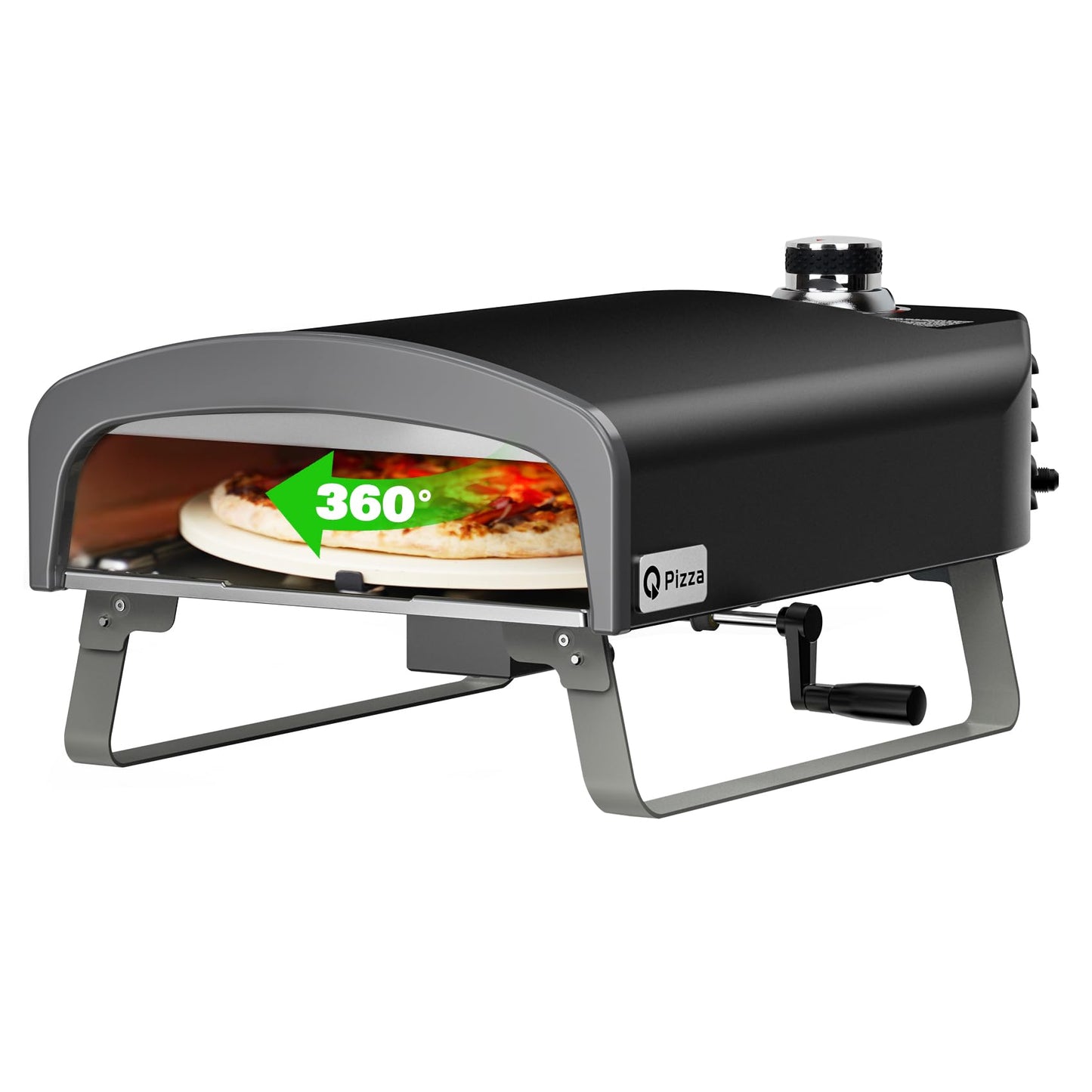 Q Pizza Portable Propane Pizza Oven with Manual Rotating Stone, Tabletop Gas Stove for Outdoor Kitchen, Gas Oven for Making Pizza, Bread, Steak, Pie, PS104