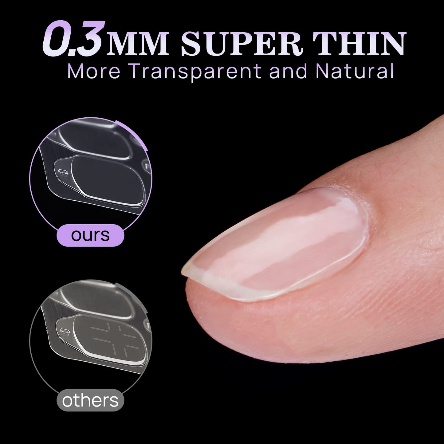 BTArtbox 10 Sheets 15 Sizes Ultra Thin & Waterproof Nail Stickers for Fake Nails, 300PCS Double Sided Jelly Nail Sticky Tabs for Manicure