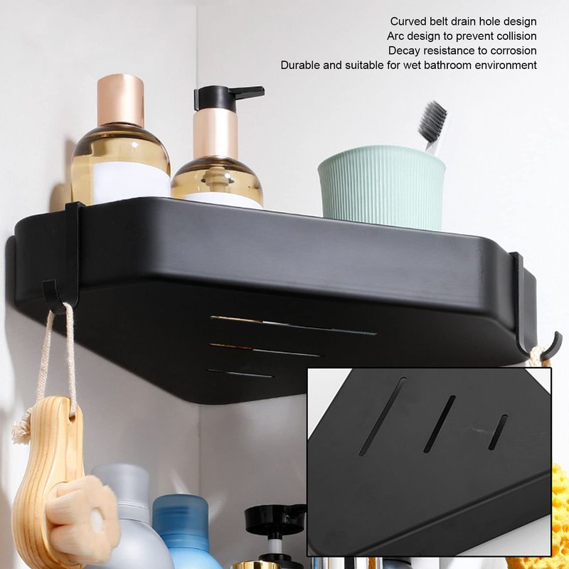 Topyond Shower Caddy, Aluminium Alloy Black Corner Shower Shelves, Durable Bathroom Organizer for Toilet Kitchen Dorm with 2 Hooks, Bath Decor