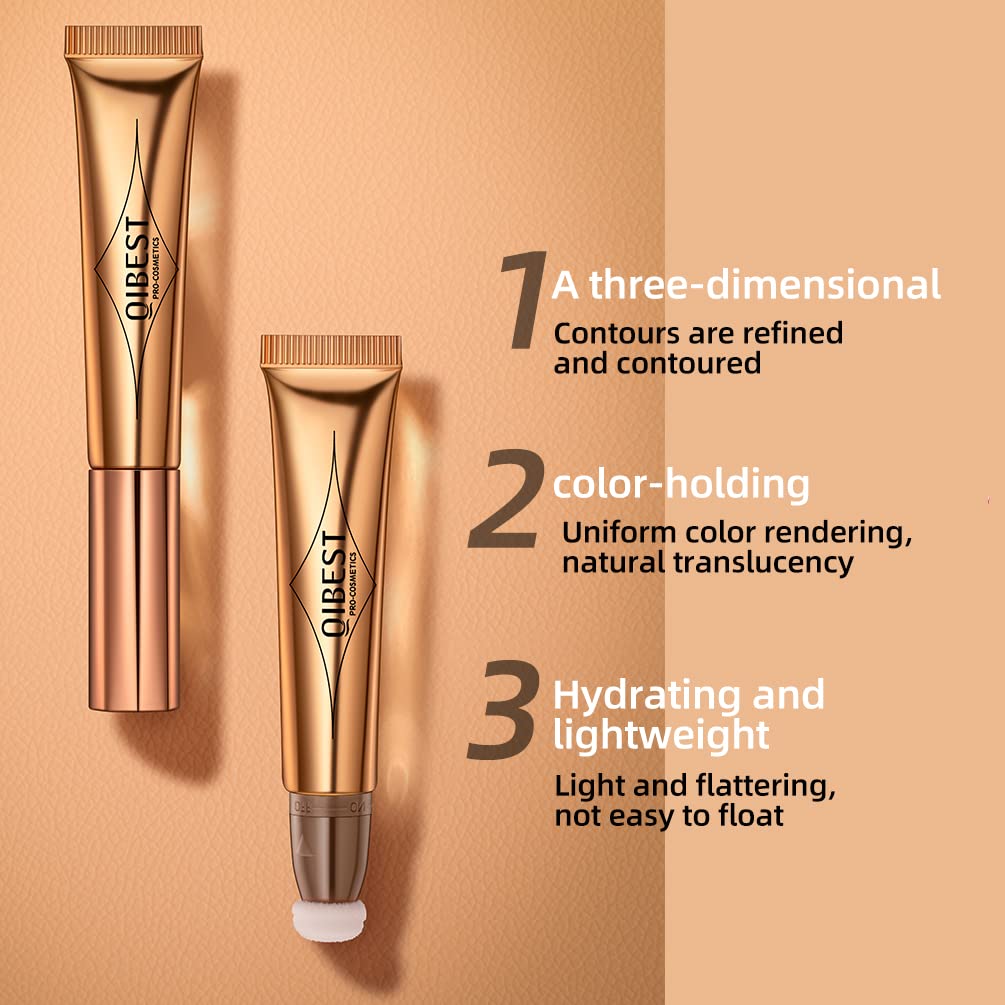 Contour Beauty Wand, Liquid Face Concealer Contouring with Cushion Applicator, Natural Matte Finish, Lightweight Blendable Cream Bronzer Stick Makeup, Cruelty-free（Contour）