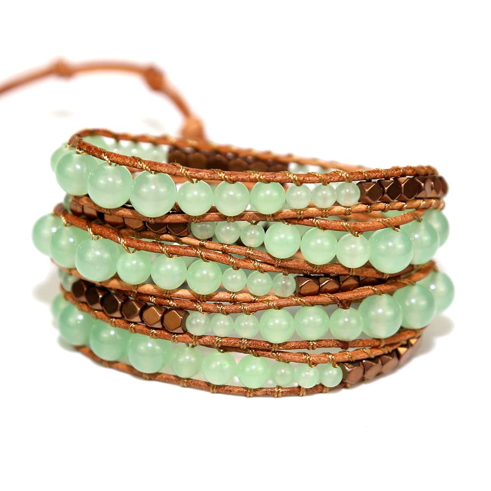 ZOSOJONA Handmade Boho Wrap Bracelet For Women Adjustable Nature Stone Turquoise Crystal Beaded Bracelets