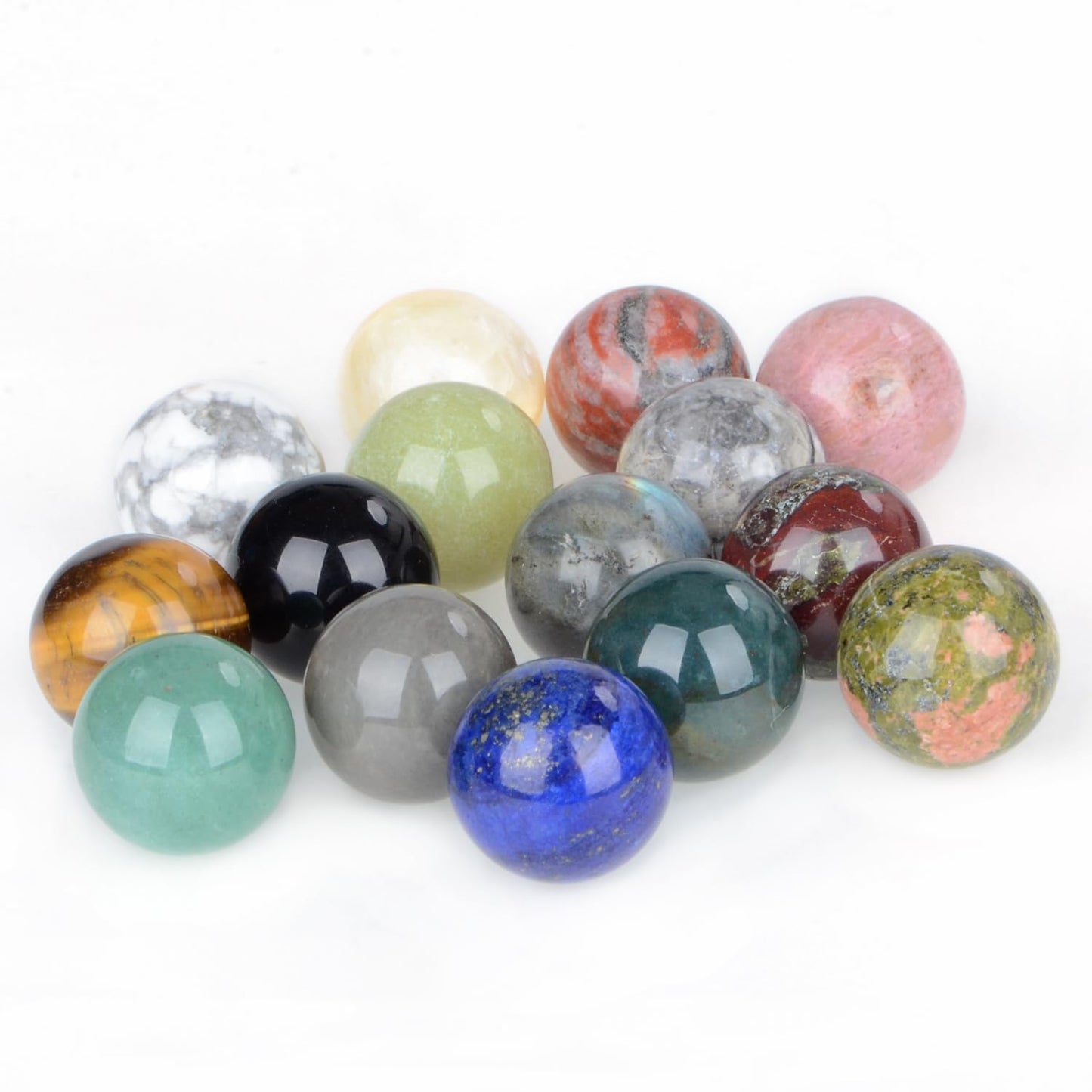 LPbeads 20mm 15pcs Natural Gemstone Polished Sphere Healing Crystal Rocks Ball Mineral Collection Decoration Kit