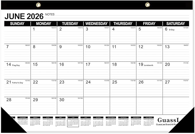 GuassLee Desk Calendar 2026-2027 - 19 Months Academic Calendar 17" Ã 11.5" Desktop Calendar from Jun. 2026 to Dec. 2027 with Julian Date for Home School Office Desk Top Organizing