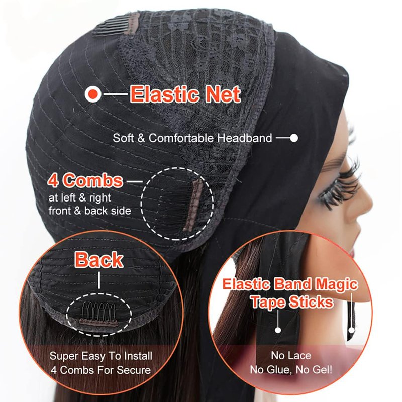 olimaruly Headband Wig Human Hair Body Wave 14 inch None Lace Front Wig Human Hair Machine Made Wigs Glueless Human Hair Headband Half Wigs for Black Women 150% Density Natural Color