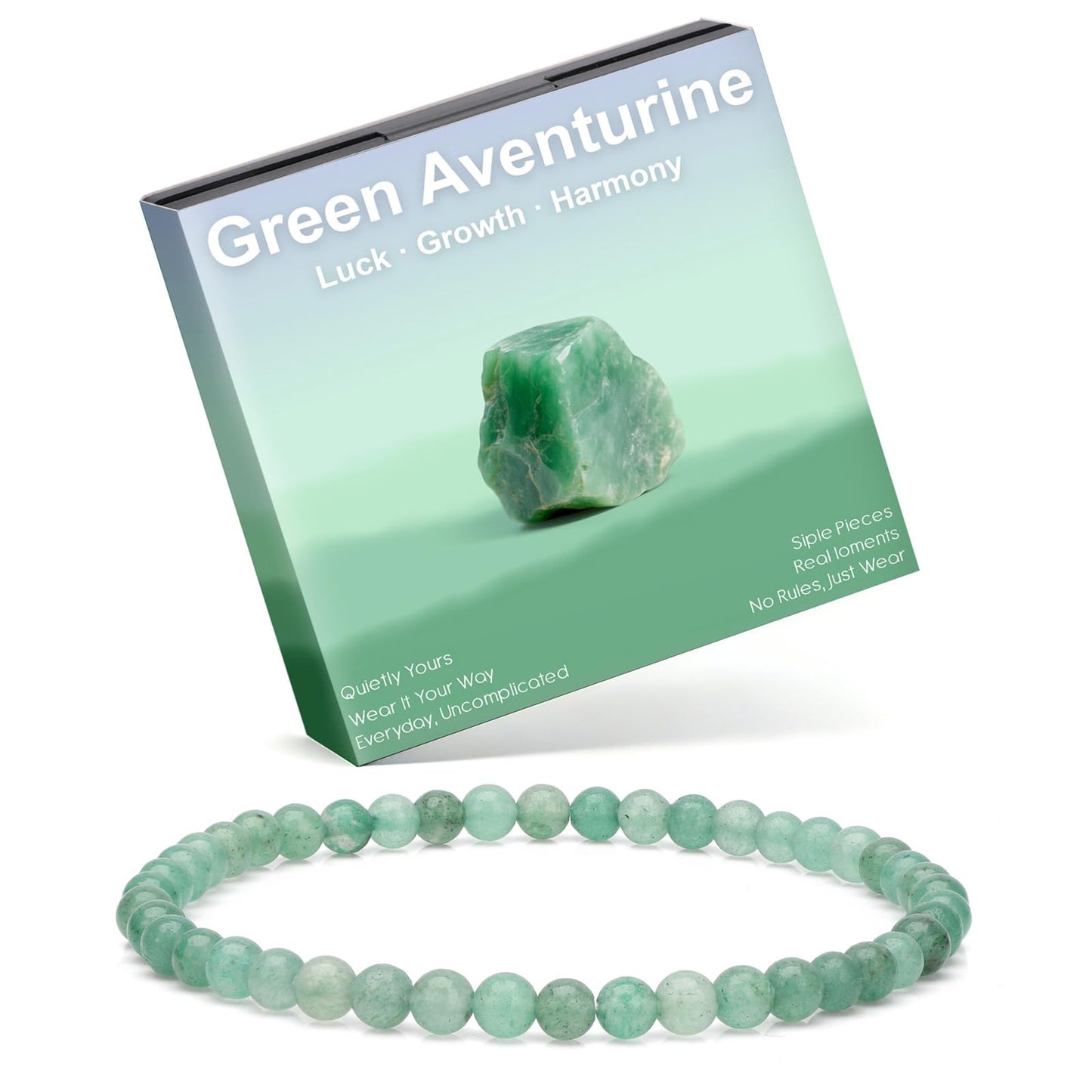 Risyfjew 4MM Handmade Green Aventurine Natural Gemstone Stretch Elastic Bracelet,PE Film Anti-oxidation Packaging Natural Stone Crystal Healing Power Energy Gifts for Adult