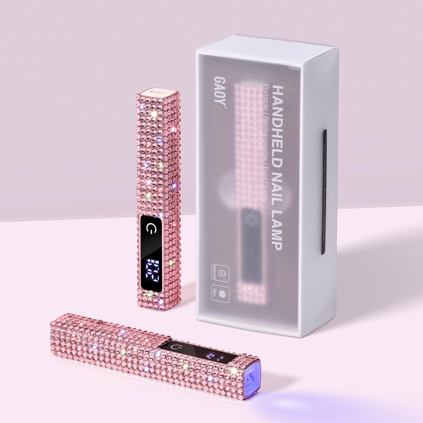 GAOY Handheld UV Light for Gel Nails, Mini Nail Lamp, Portable Cordless Rechargeable, Fast Curing, Diamond Pink