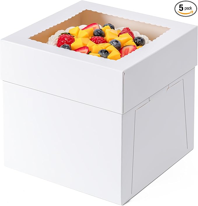 5 Pack Cake Boxes 10 Inch, 10x10x8 Inches Tall Cake Large Box, Disposable Cakes Transport Containers with Lids, Bakery Boxes with Large Window, for Cookies Pies Cupcakes Pastry-Wedding,Birthday, Party