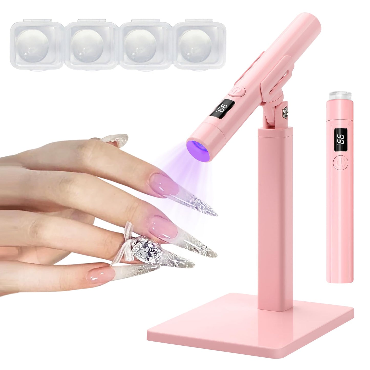 Mini UV Light for Nails,Pink Portable Small Handheld UV Light for Gel Nails,Cordless Rechargeable Flash Cure Lamp,Squish Pen Gel Lamp with Stand for Home/Manicure/Salon,Nail Supplies/Tools/Accessories