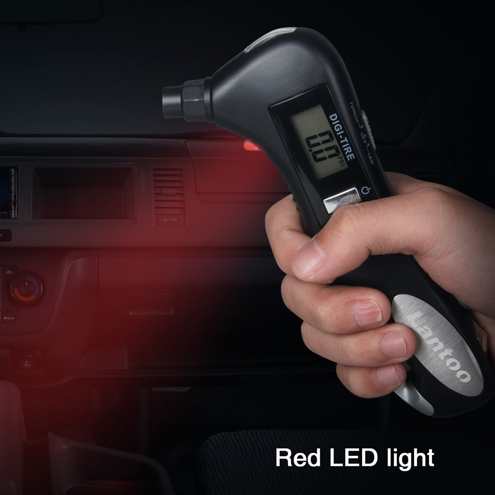 Lantoo Digital Tire Pressure Gauge 150 PSI – 5-in-1 Emergency Tool for Cars, Trucks & Bikes – Includes Seatbelt Cutter, Window Breaker, LED Flashlight & Red Safety Light - 1 Pack