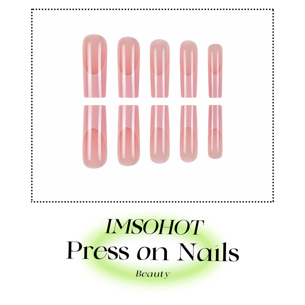IMSOHOT Pink French Tip Press on Nails Long Square Fake Nails Nude Glossy Gel Glue on Nails Full Cover Acrylic False Nails for Women 24Pcs