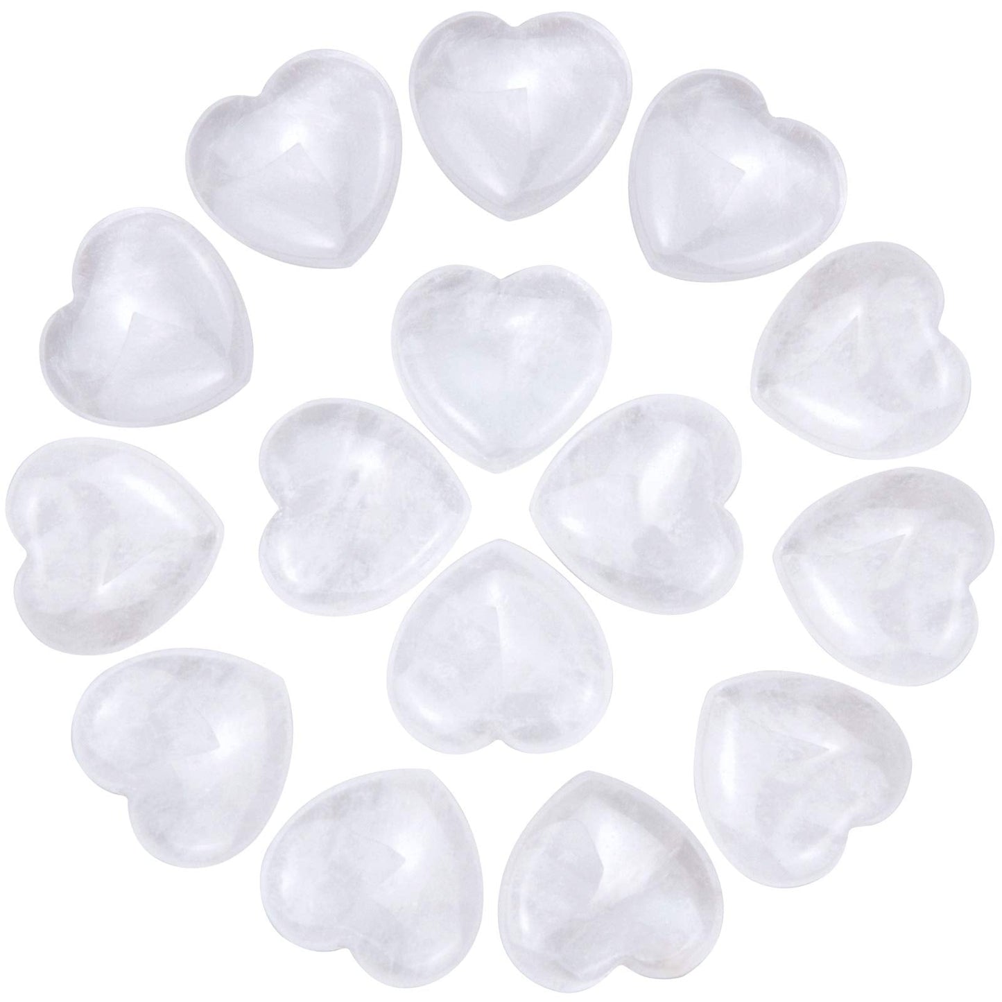 Marrywindix 15 Packs 0.8 Inch Healing Crystal Natural White Crystal Heart Love Carved Palm Worry Stone Chakra Reiki Balancing