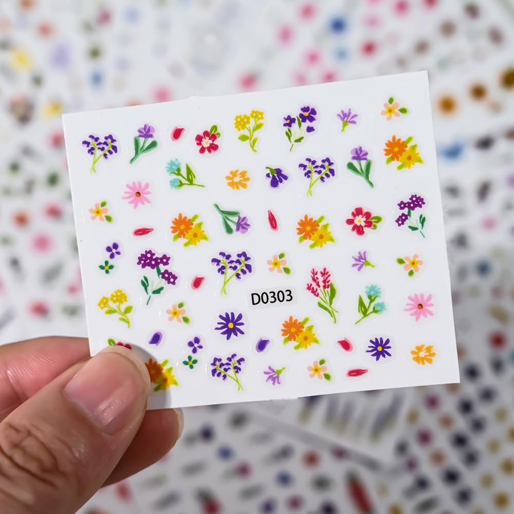 30 Sheets Flower Nail Stickers for Nail Art, 3D Self-Adhesive Wildflower Nail Decals, Sunflower Lavender Spring Nail Supplies Nail Art Design Accessories for Women and Girls Manicure DIY Decoration