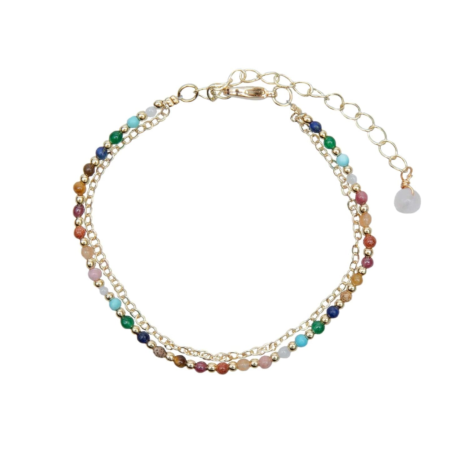 Lotus and Luna 2MM Master Healer Energy Chakra Healing Dainty Layered Bracelet with Real Stones Jade, Pearl, Rose Quartz, Amethyst, Moonstone (Master Healer Yellow Gold)