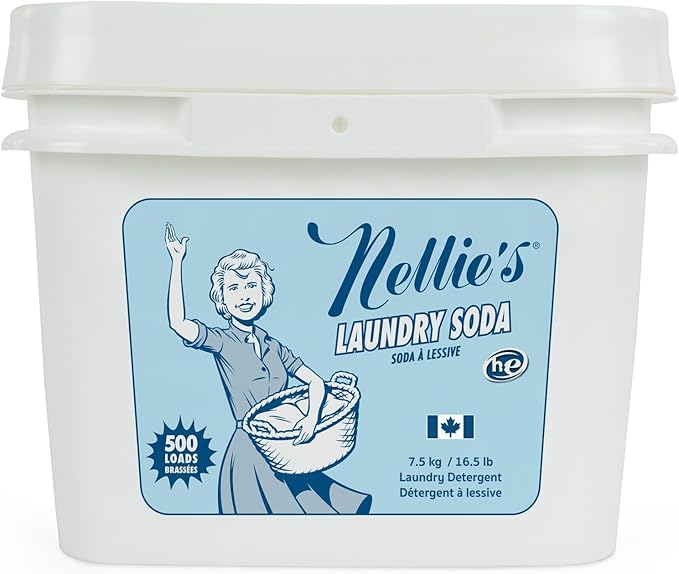 Nellieâs Laundry Soda â Concentrated Powder Detergent â 500 Load Bulk Format â Gentle, Fragrance-Free, Effective on Stains â Compatible with HE & Standard Machines, Septic Safe â Made in Canada