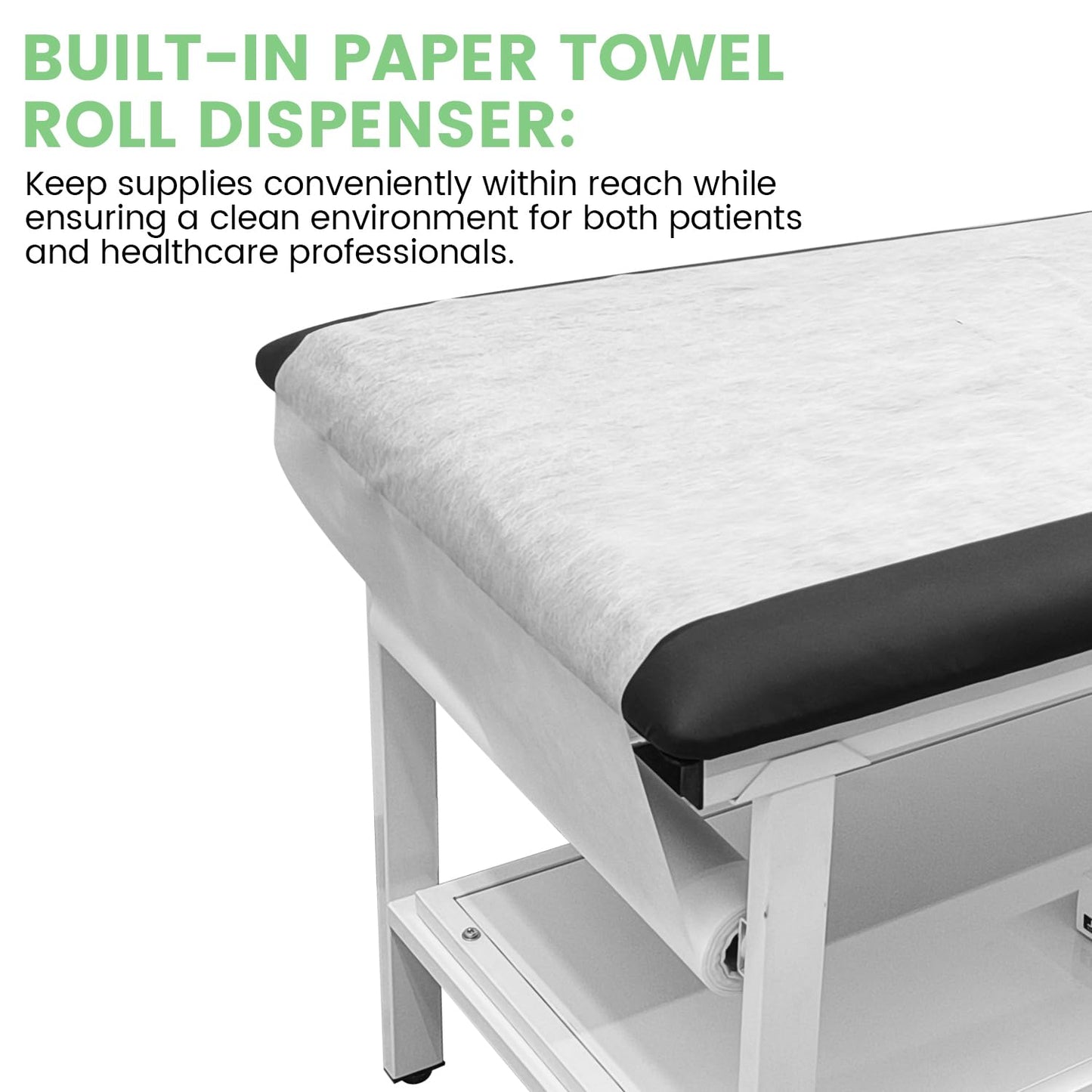 VEICAR Adjustable Exam Table with Paper Roll Dispenser & Shelf, Physical Therapy Medical Exam Table, Patient Examination Bed, Durable, Low Maintenance and Holds Up to 400 Lbs (Black)