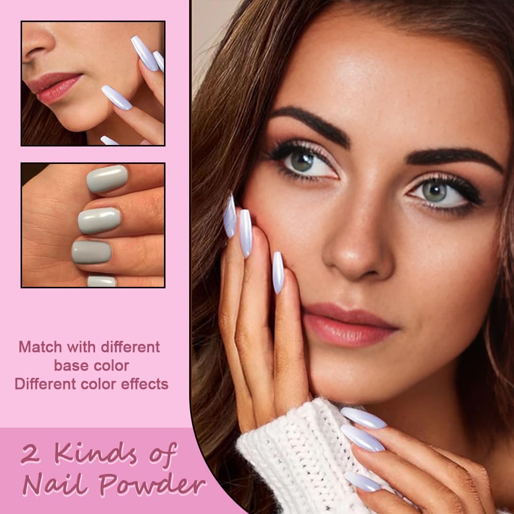 XZMeiLun Chameleon Chrome Nail Powder, Big-Capacity 0.8g Aurora Green Turns Silver Mermaid Aurora Powder Pigment Pearlescent Nail Art Glitter Decoration, Can mixed With Builder Gel Nail Polish For Use