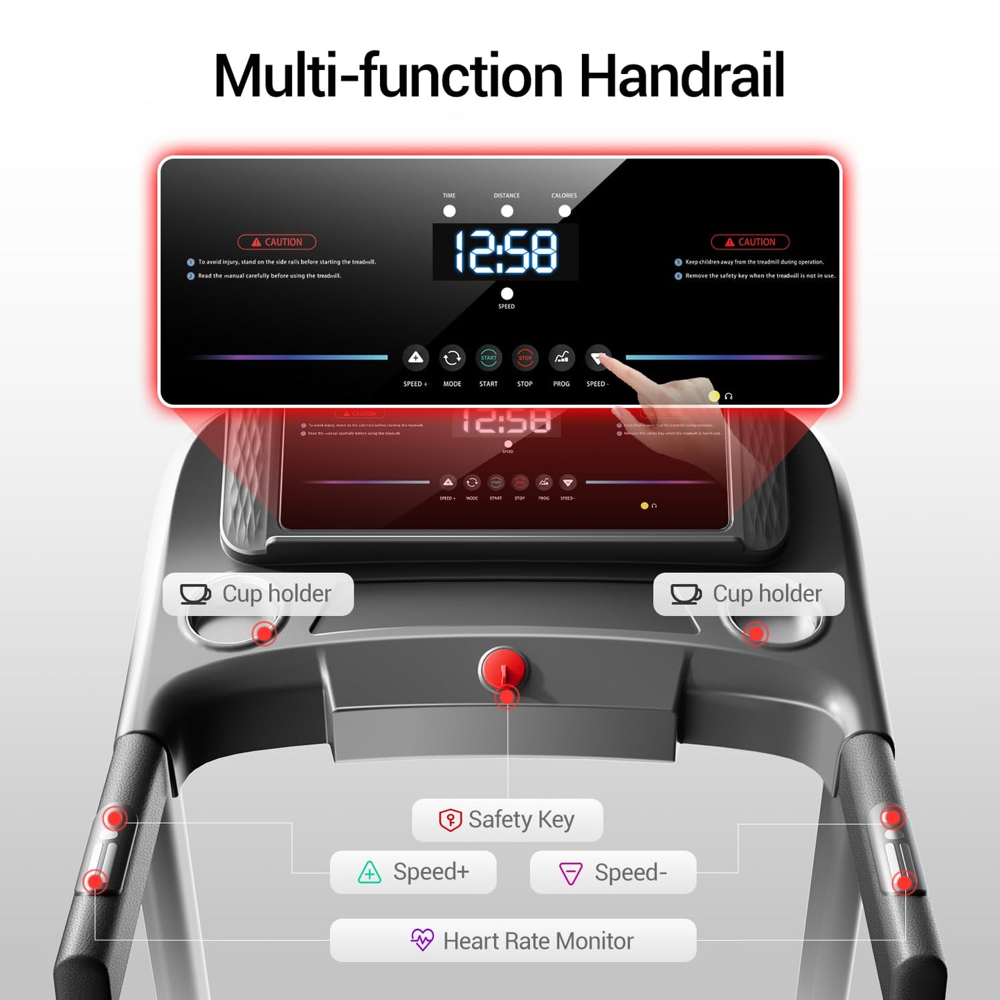 Treadmill with 3-Level Incline for Home and 3.0 HP Quiet Brushless, 8.7 MPH, 300 lbs Capacity