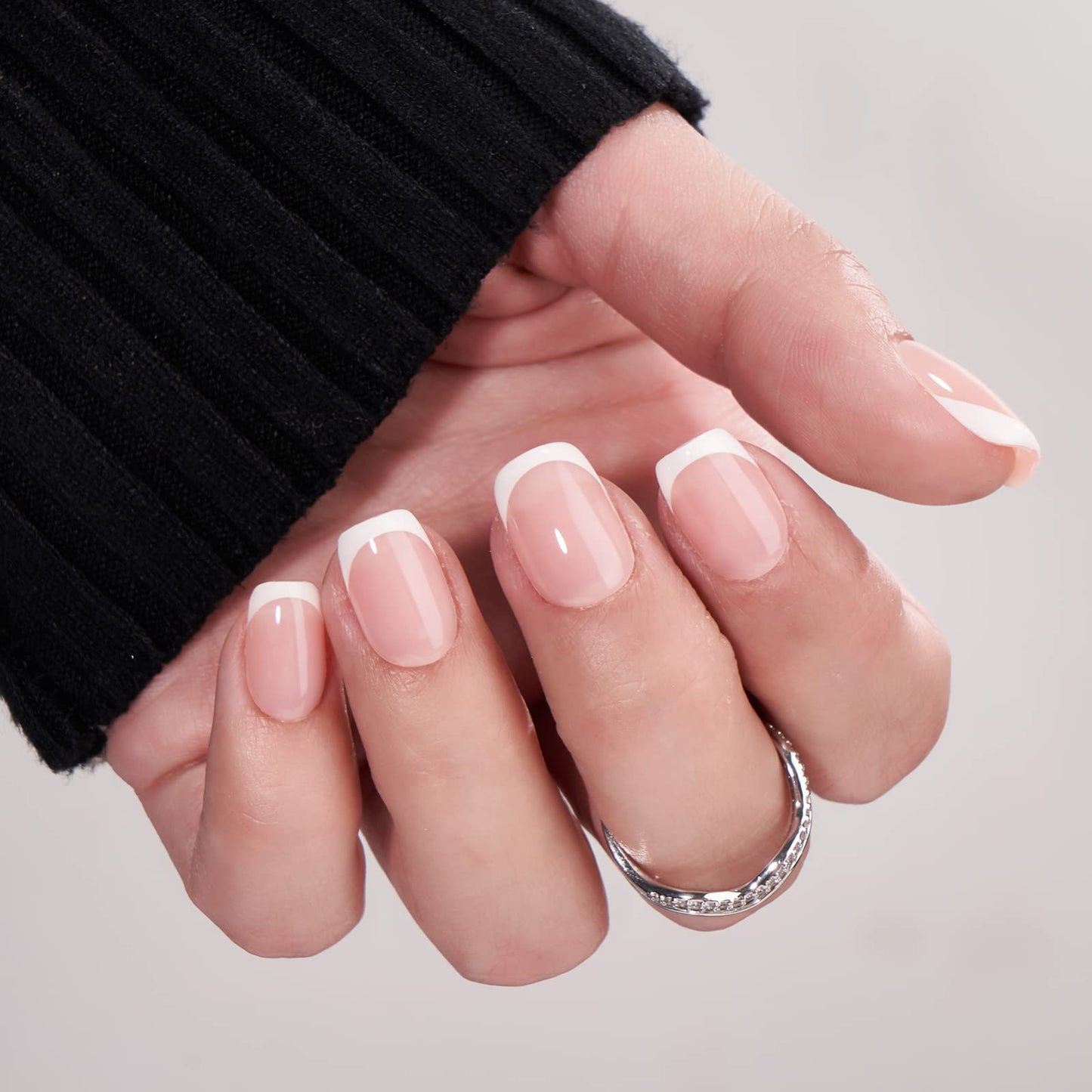 BTArtbox French TIp Press on Nails Toenails Short - Timeless Grace & Classic White
