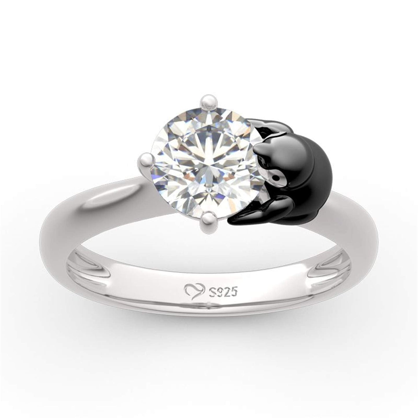 Jeulia "Keep Your Cool Penguin Round Cut Sterling Silver Ring Fashion Anniversary Promise Engagement Wedding Ring Set for Her With Gift Jewelry Box (5)