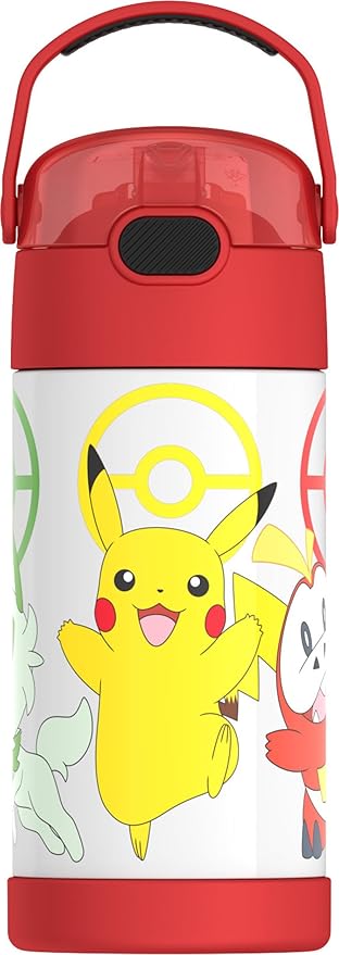 THERMOS FUNTAINER Water Bottle with Straw - 12 Ounce - Kids Stainless Steel Vacuum Insulated Water Bottle with Lid, PokÃ©mon