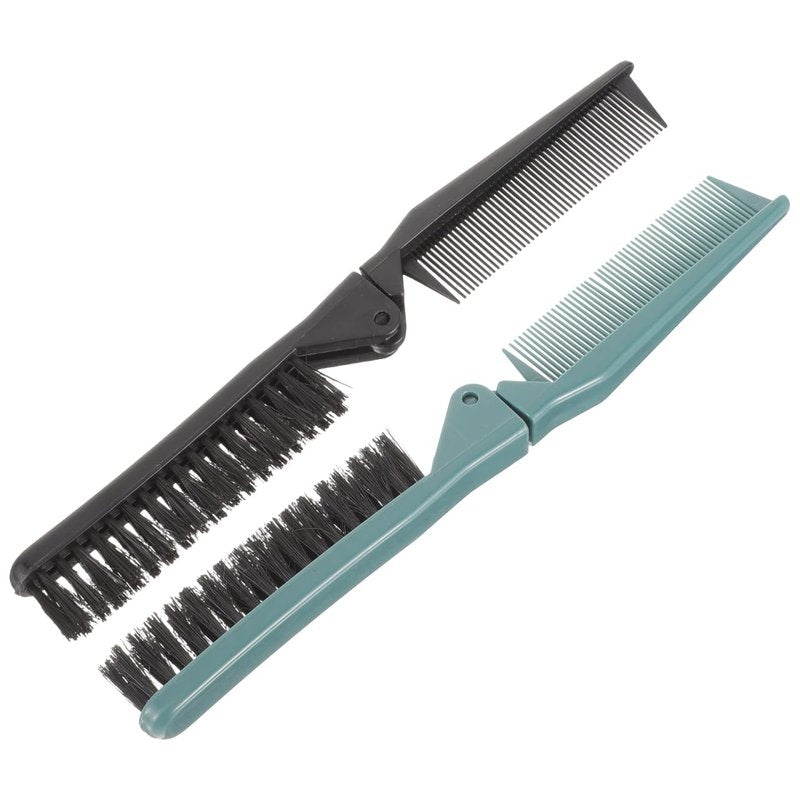 2pcs Double Teeth Folding Comb and Massage Brush - Collapsible Pocket Brush for Women, Kids, and Travel