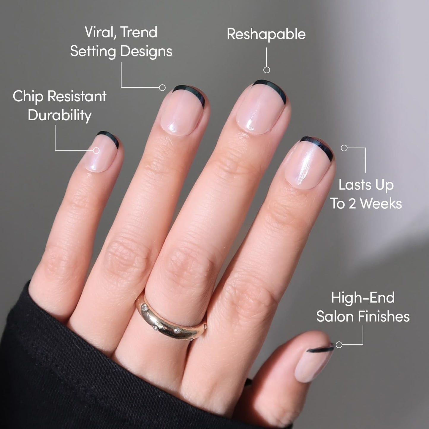 Glamnetic Press On Nails - Super Short Round Fake Nails, Black French Tip Nails, Burnt Miso | 12 Sizes - 30 Nail Kit with Glue | Gift for Mom
