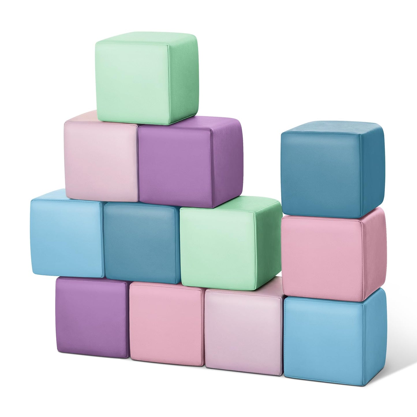 TODIBY Foam Building Blocks for Toddlers：12-Pieces Wipeable Leather Stacking Cubes Kids - Large Soft Toys Play Set for Learning Construction Baby Preschool Daycare Therapy Birthday Gift (Purple Pink)