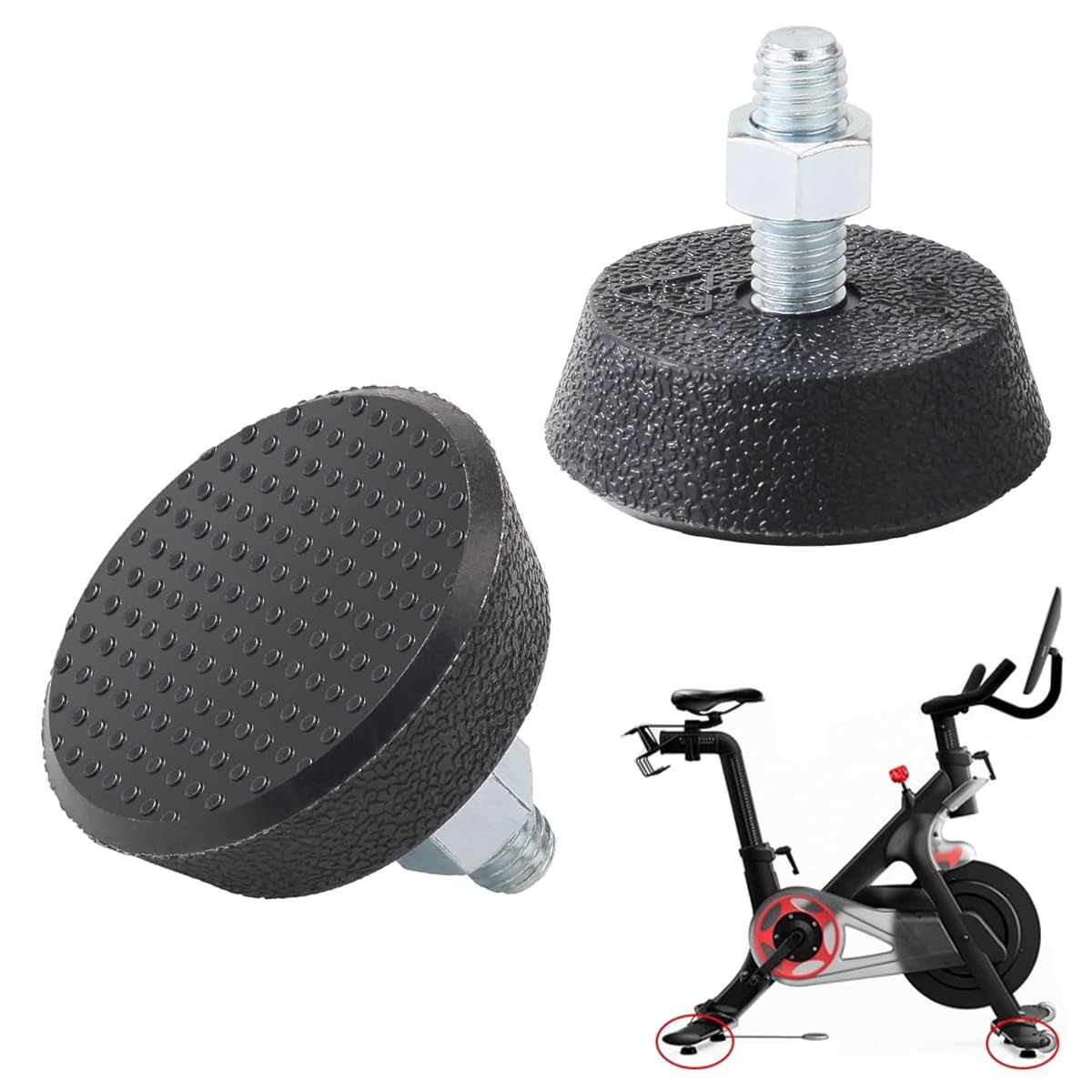 SquEqu 2 Pack Exercise Bike Leveling Feet Replacement Non Slip 3/8" Threaded Screw Stationary Bike Foot Levelers Pad Floor Protector for Exercise Bike Indoor Cycling Bike Workout Bike"