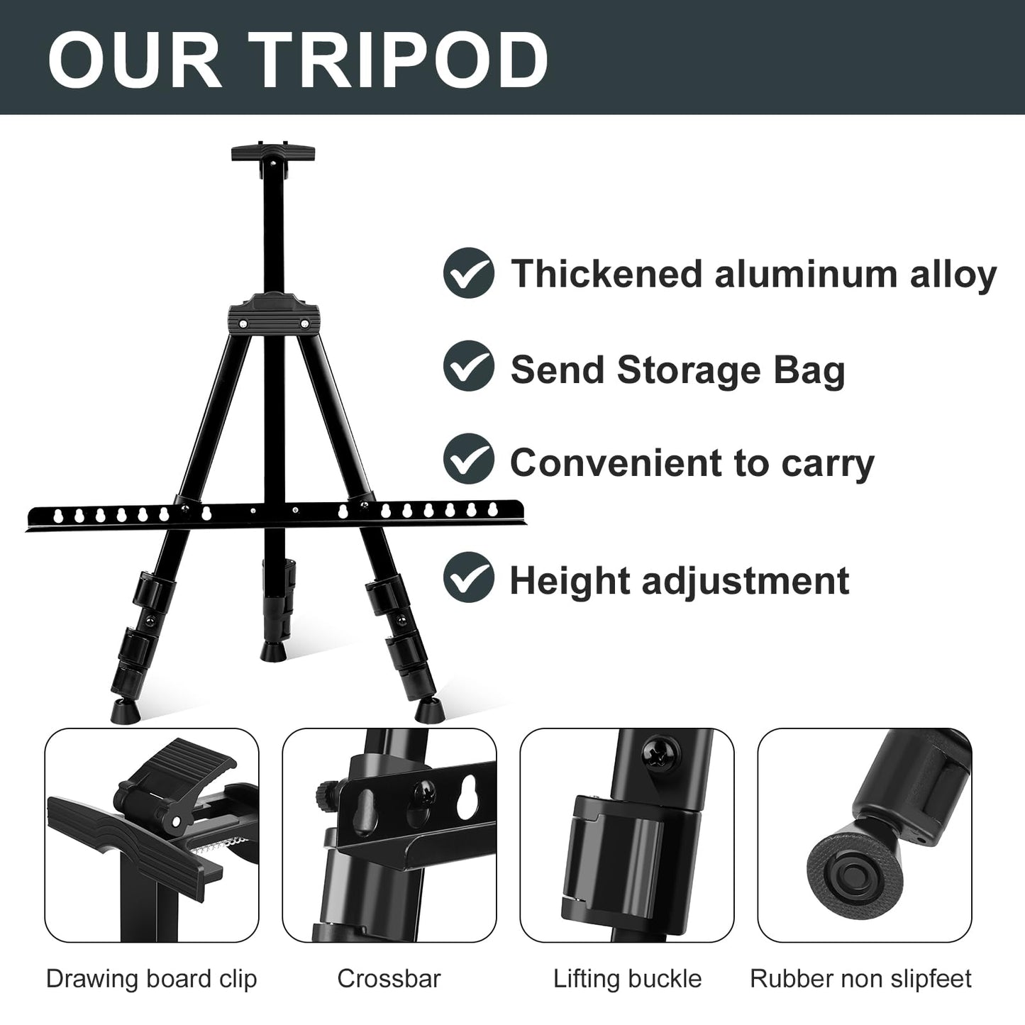 AROIC Art Painting Artist Easel Stand, Painting Display Easel Stand,Portable Adjustable Iron Tripod Display Stand with Bag, Height from 20 to 66 in for Table-Top/Floor Drawing and Displaying(12 Pack)
