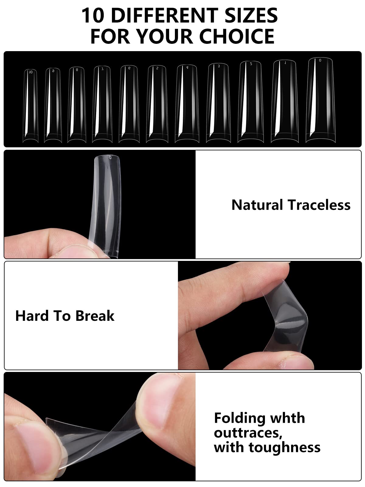 Yokilly Clear Coffin Nails Tips, 550PCS Long C Curved Nail Tips for Acrylic Nails Professional, Half Cover Square Soft Gel Fake Nail Tips for Dip Powder Nail Salons and DIY Nail Art
