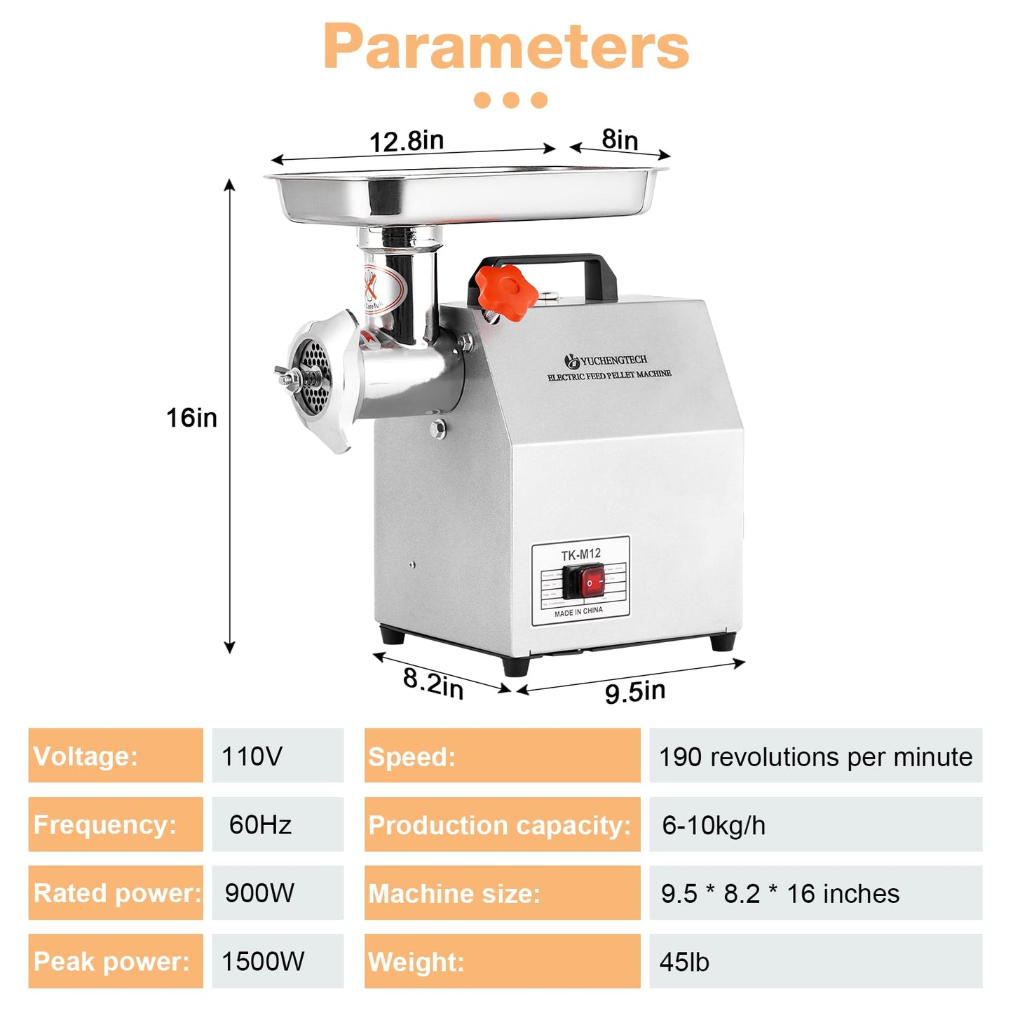 YUCHENGTECH Comercial Electric Animal Feed Pellet Machine Pet Food Pellet Machine 1500W for Commercial Mass Production Dog Cat Bird Feed with 3mm/5mm/7mm Molds 110V