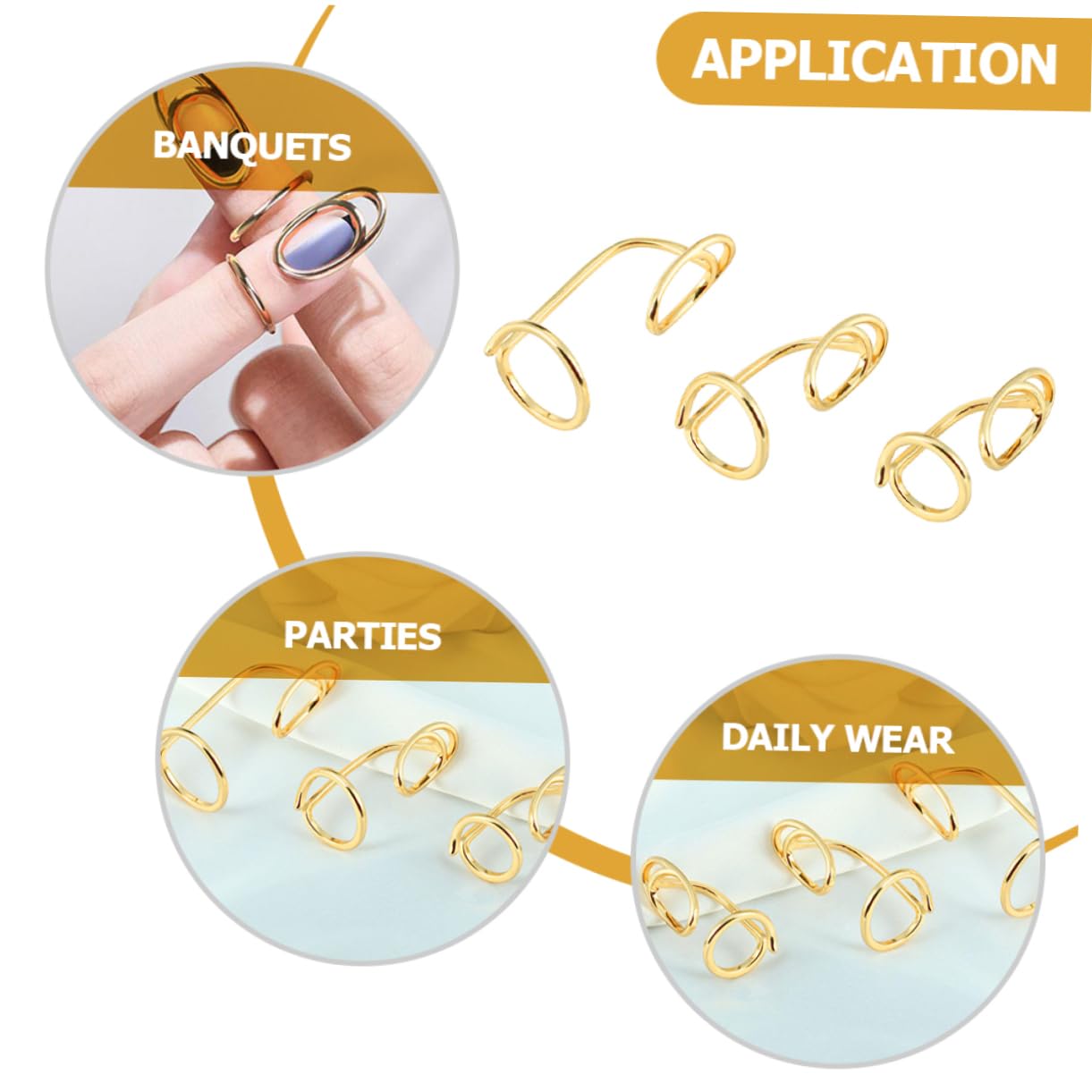WOFASHPURET 3pcs Adjustable Open Finger Nail Unique Nail Decoration Jewelry for Stylish Manicure Metal Finger Accessories for Daily Wear and Festivals Gold