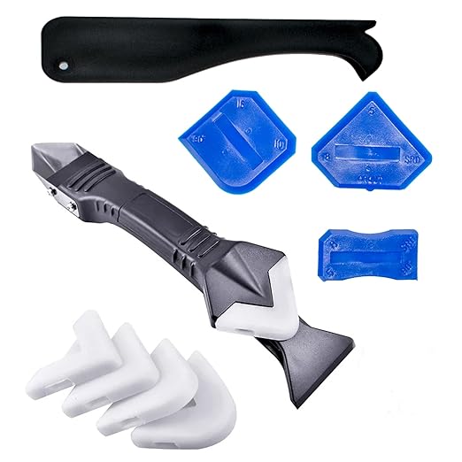 3 in 1 Silicone Caulking Toolsï¼Stainless Steelheadï¼, Sealant Finishing Tool Grout Scraper, Reuse and Replace 5 Silicone Pads, Great Tools for Kitchen Bathroom Window, Sink Joint