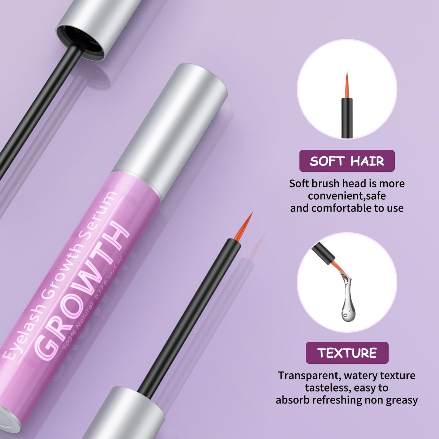 Eyelash Growth Serum Volumizing Lash Serum For Eyelash Growth Longer & Thicker Lash Enhancing serum With Natural Formula Vegan & Cruelty-Free (5mL)