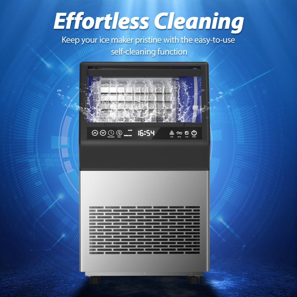 Commercial Ice Maker, 100LBS/24H Undercounter/Freestanding Ice Machine with Self-Priming Gallon Water& Facuet Water Inlet, Self-Cleaning, 3 Ice Thickness,16LBs Storage Bin for Home, Office,Garage