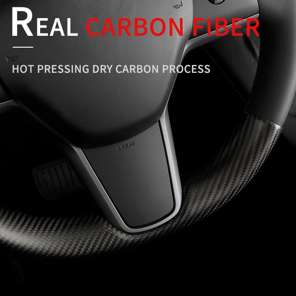JSWAN Real Carbon Fiber Steering Wheel Cover for Tesla Model 3 2017 to 2023 Model Y 2020 to 2024 Steering Wheel Cover Steering Wheel Wrap Protector Interior Accessories (Matte Black 2Pcs)