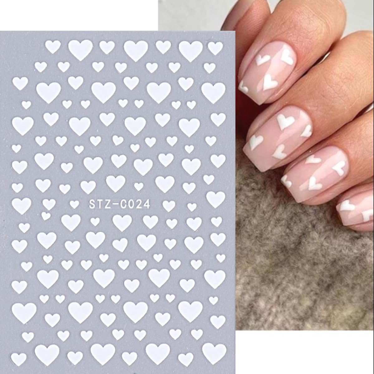 Heart Nail Stickers -Valentine's Day Nail Art Supplies Heart Nail Decals for Women - 3D Self Adhesive Heart Nail Art Sticker - Heart Love Black Red White Nail Designs DIY Valentine Manicure Decor 6PCS