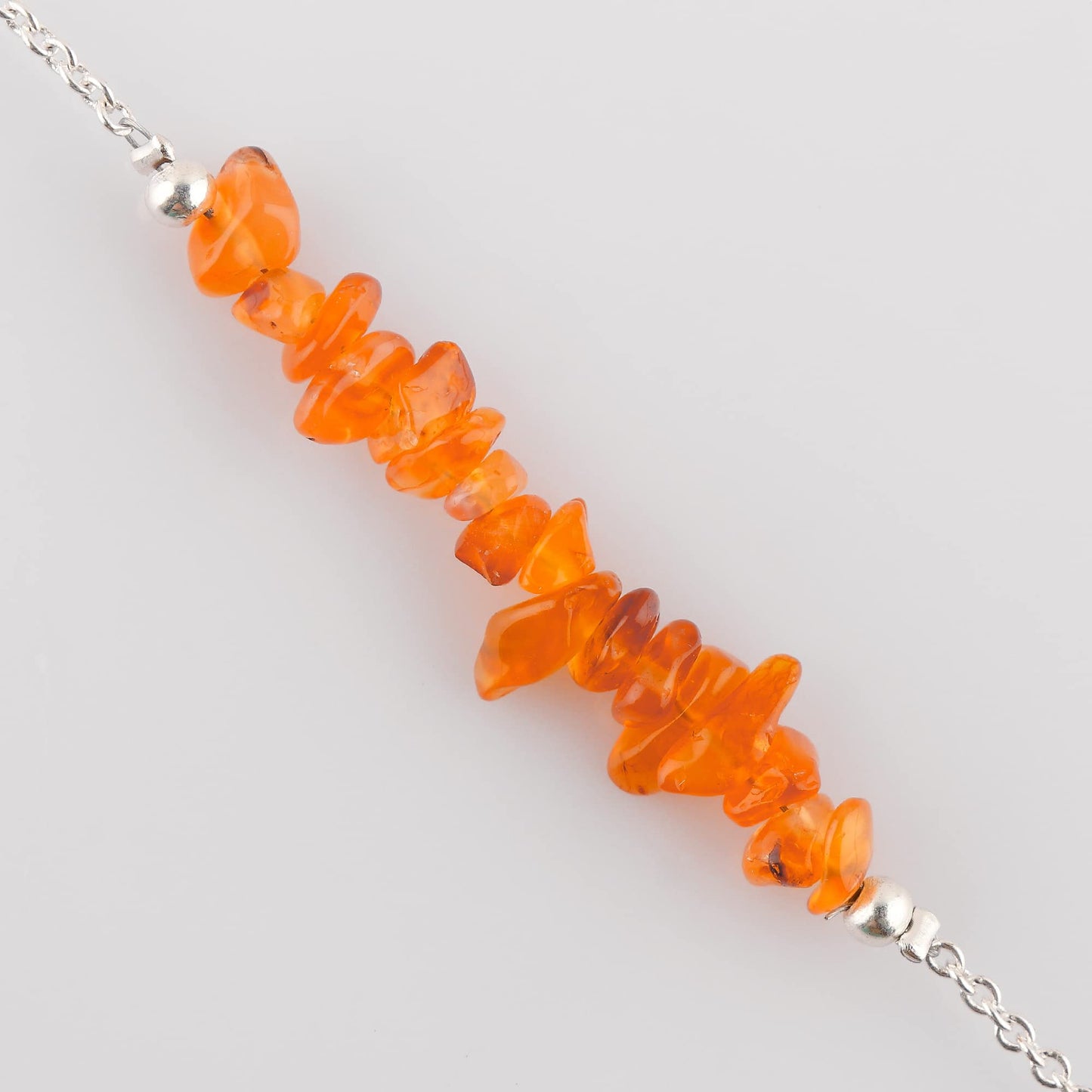 Gemimpression Handmade Carnelian Chips Bar Bracelet – Natural Energy Healing Crystals – Silver Plated Adjustable 8 Inch Chain – Christmas Gift