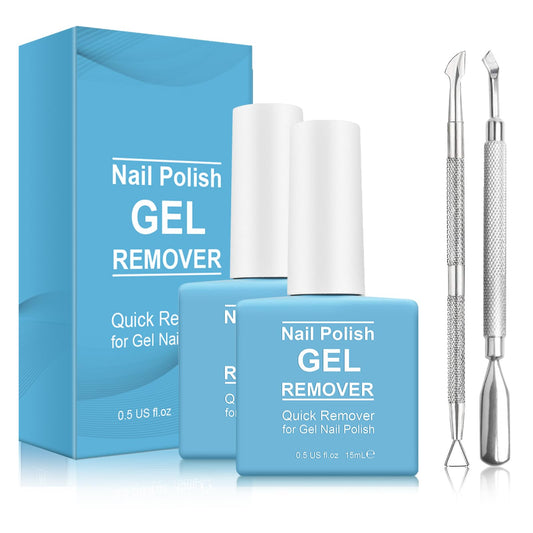 2 Pack Gel Nail Polish Remover, Gel Polish Remover for Nails, Easily Magic Soak-Off Gel Polish in 2-5 Minutes - Safe, No Need For Foil, Soaking Or Wrapping ( with 1 Cuticle Pusher and Nail Scraper)