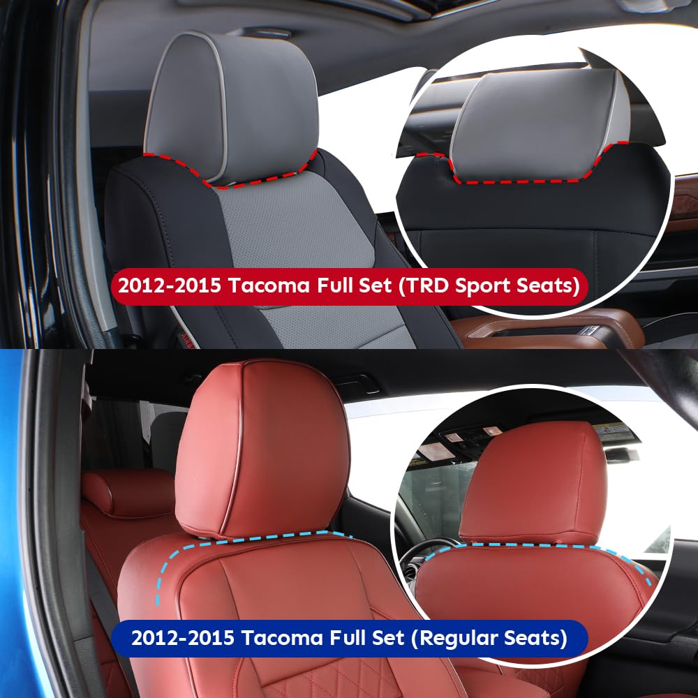 EKR Custom Fit Tacoma Leather Car Seat Covers for Select Toyota Tacoma 2012 2013 2014 2015 (Regular Seats) - Full Set,Leather(Black)